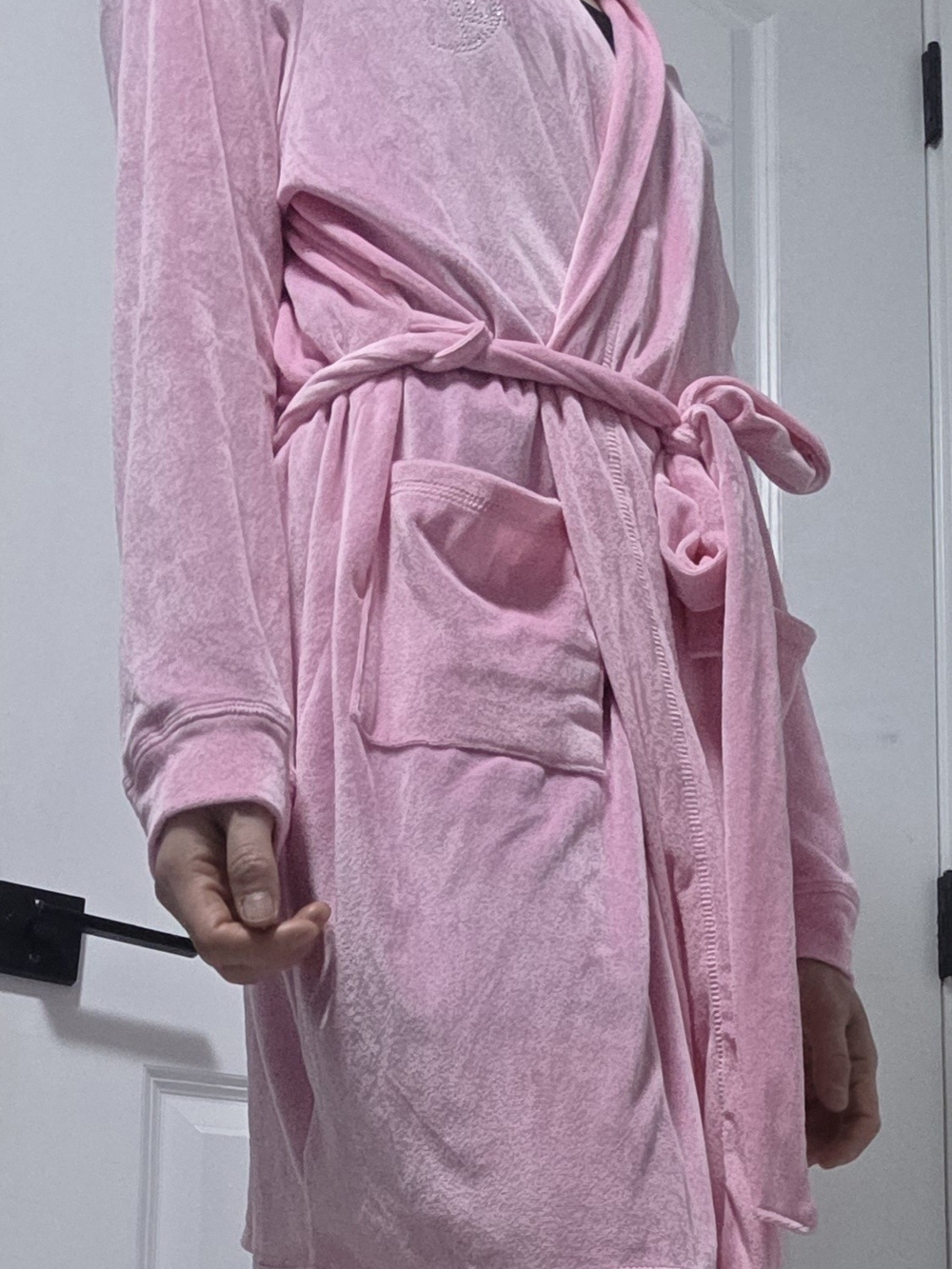 Juicy Couture Pink Plush Tie-Waist Robe with Pocket